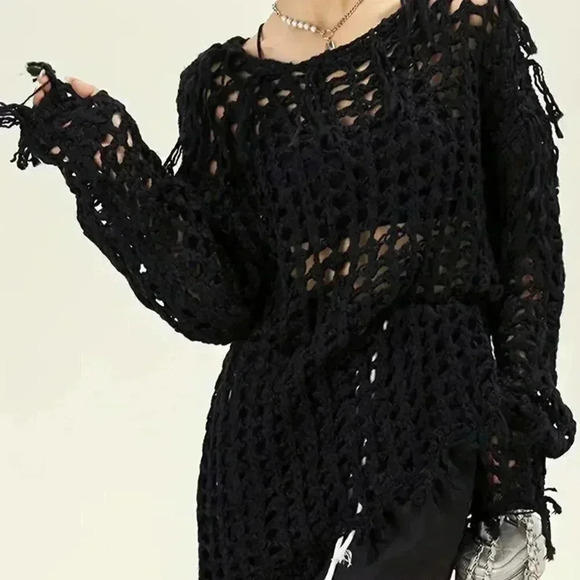 Tassel Knit Crew Neck Sweater, - Picture 2 of 3